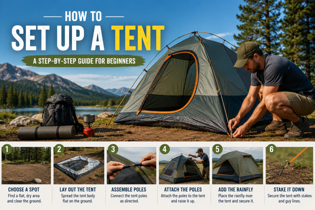 How to set up a camping tent outdoors